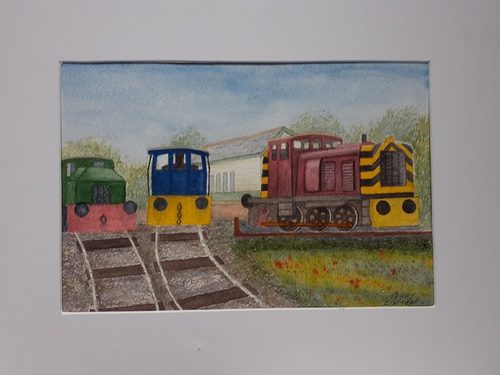 Terry, Trains at Elsecar Heritage Centre, watercolour.